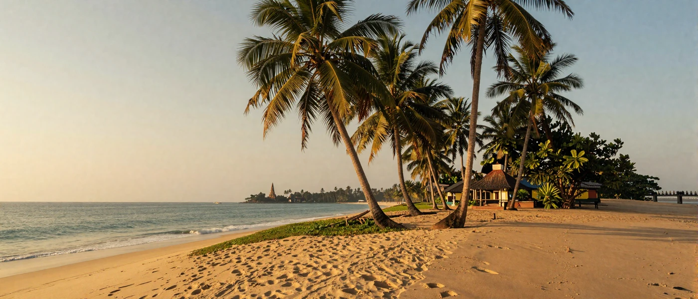 Tropical Sri Lankan landscape with palm trees and golden coast representing Sri Lankan dating culture