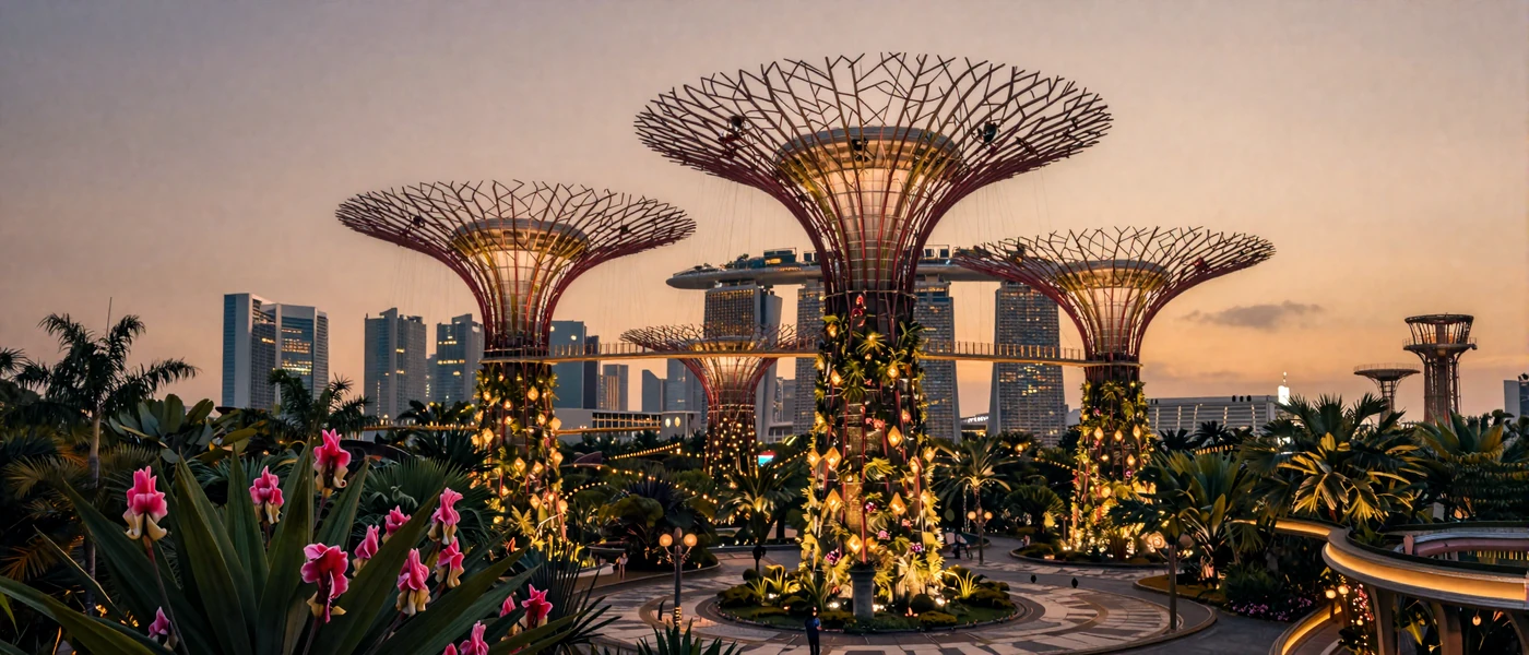Singapore skyline at twilight representing the modern dating scene for Singaporean women