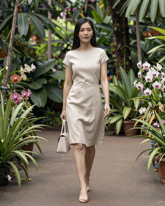 Elegant Singaporean woman walking through botanic gardens representing the refined dating culture in Singapore