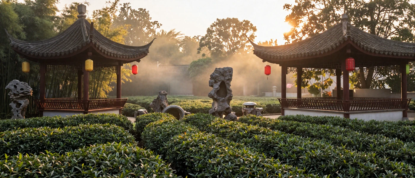 Traditional Chinese tea garden setting symbolizing the beauty of Chinese dating culture
