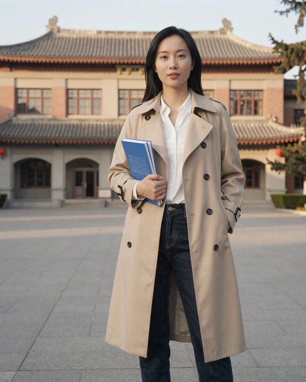 Educated Chinese woman on a university campus representing the ambitious and family-oriented qualities of Chinese singles