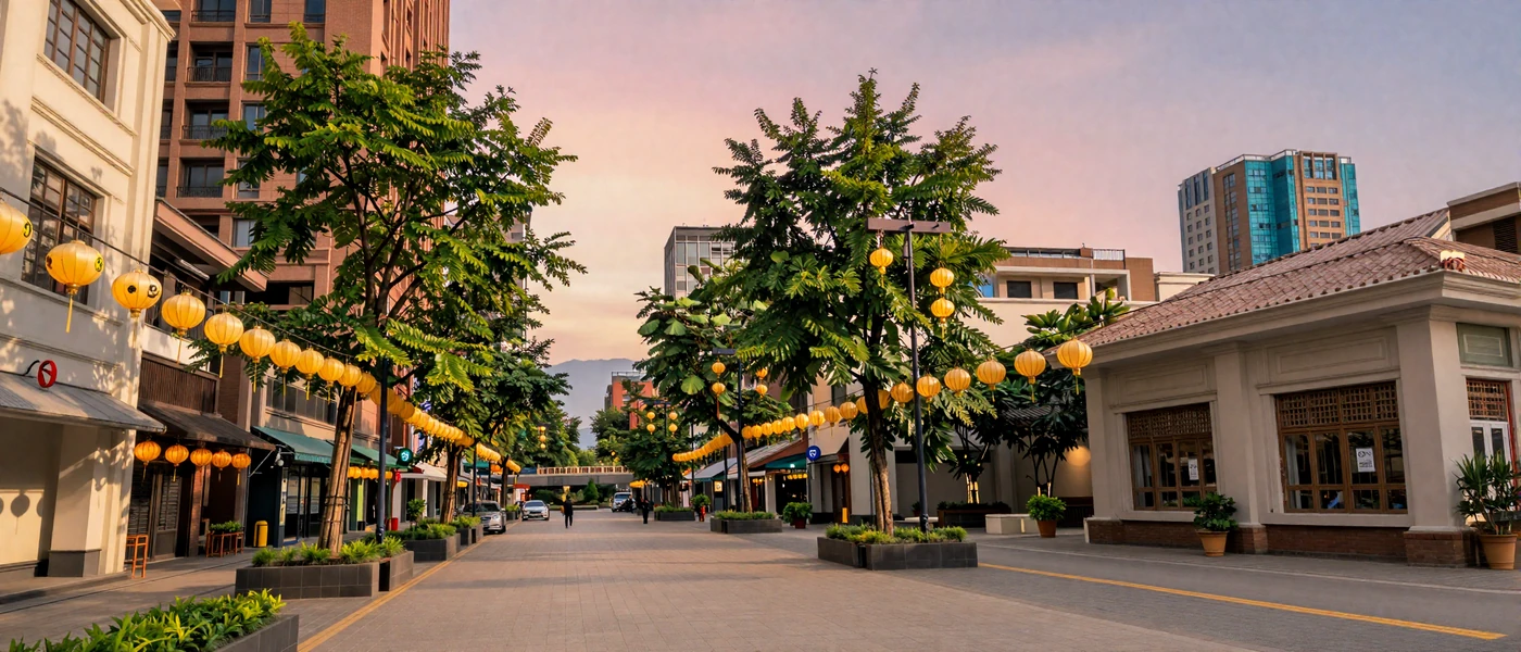 Romantic Taipei cityscape with traditional lanterns and modern architecture for Taiwanese women dating