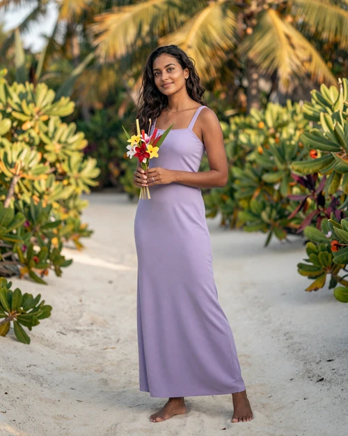 A graceful Maldivian woman enjoying the tropical island lifestyle in the Maldives