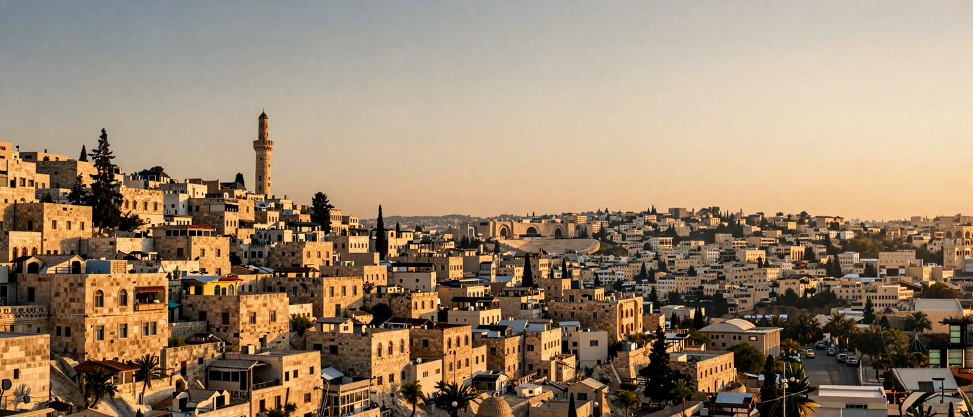 Panoramic view of Amman Jordan at sunset showcasing the warm Levantine cityscape